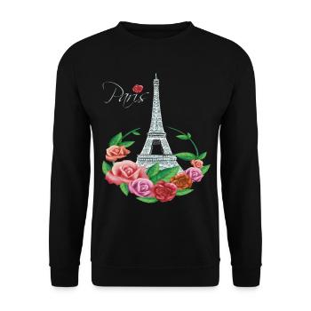 Eiffel Tower Blooms Paris with Rose French Franks - Unisex Sweatshirt - black - Front - Alina (178cm) & Michal (187cm)