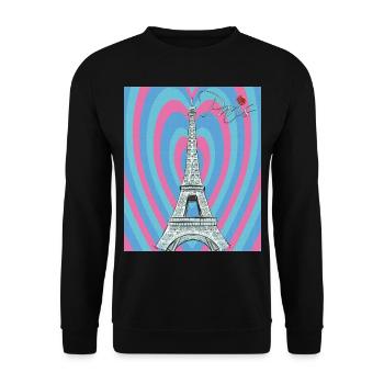 Eiffelturm-Retro Herz-Paris-Rosen-französische Lie - Unisex Pullover - Schwarz - Vorne - Alina (178cm) & Michal (187cm)