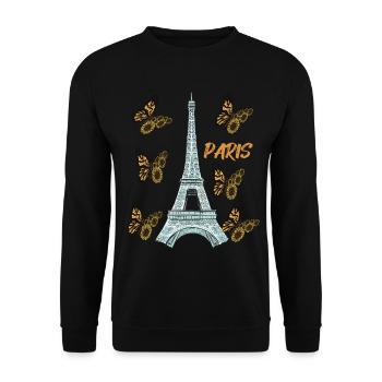 Paris-Schmetterling-Eiffelturm-Sonnenblume-französ - Unisex Pullover - Schwarz - Vorne - Alina (178cm) & Michal (187cm)