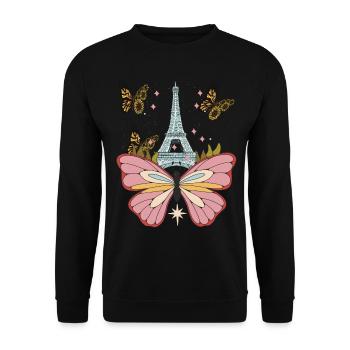 Butterfly Paris Night Sky Eiffel Tower Love F - Unisex Sweatshirt - black - Front - Alina (178cm) & Michal (187cm)