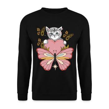 Chat avec Cœur-Tournesol-Amour-Chat-Papillon - Sweat-shirt Unisexe - noir - Devant - Alina (178cm) & Michal (187cm)