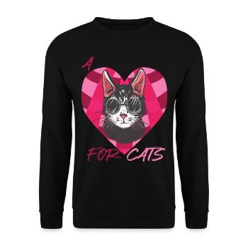 Liebes-Katzen-Kätzchen mit Herz-Katzen-Liebes-cool - Unisex Pullover - Schwarz - Vorne - Alina (178cm) & Michal (187cm)