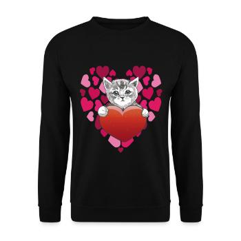 Cute kitten baby with a heart for Cat Tomcat Kat - Unisex Sweatshirt - black - Front - Alina (178cm) & Michal (187cm)