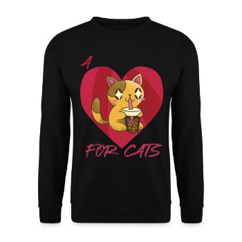 Herz für Katzen Nettes Kätzchenbaby mit Tee Ich li - Unisex Pullover - Schwarz - Vorne - Alina (178cm) & Michal (187cm)