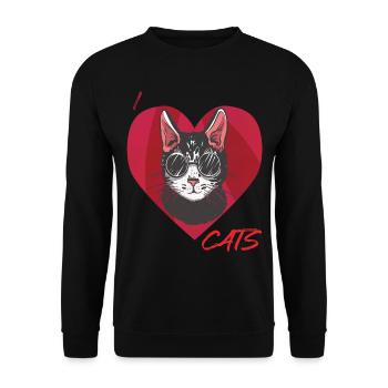 Ich liebe Katzen-Kätzchen-Herz-Bengal-Katze Kater- - Unisex Pullover - Schwarz - Vorne - Alina (178cm) & Michal (187cm)