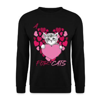 Herzen für Katzen Nettes Kätzchenbaby mit Herz-Tom - Unisex Pullover - Schwarz - Vorne - Alina (178cm) & Michal (187cm)