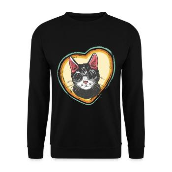 Heart Retro with Cool Cat Tomcat Bengal Cat Love Ca - Unisex Sweatshirt - black - Front - Alina (178cm) & Michal (187cm)