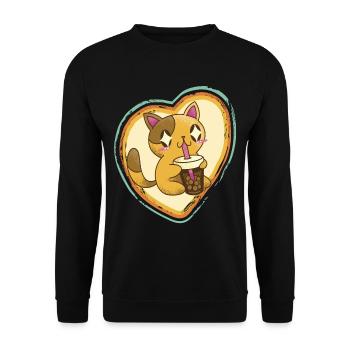 Chat mignon dans le cœur rétro Amour de chat avec les chats - Sweat-shirt Unisexe - noir - Devant - Alina (178cm) & Michal (187cm)