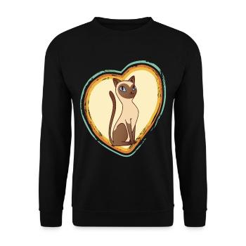 Siamesische Katze Retro Herz Ich liebe Katzen Tomc - Unisex Pullover - Schwarz - Vorne - Alina (178cm) & Michal (187cm)