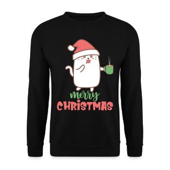 Katze Weihnachten Merry Christmas Party Santa Coff - Unisex Pullover - Schwarz - Vorne - Alina (178cm) & Michal (187cm)
