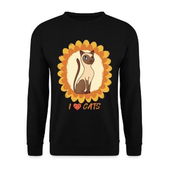 Ich liebe Katzen-Sonnenblume und siamesische Katze - Unisex Pullover - Schwarz - Vorne - Alina (178cm) & Michal (187cm)