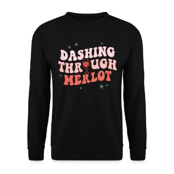 Dashing Through Merlot Funny Christmas Wine - Unisex Sweatshirt - black - Front - Alina (178cm) & Michal (187cm)