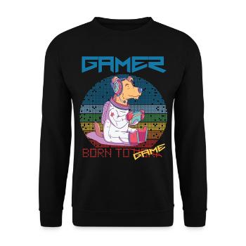 Jeux vidéo Funny Gamer Born To Gaming Retro Astro - Sweat-shirt Unisexe - noir - Devant - Alina (178cm) & Michal (187cm)