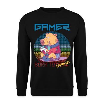 Funny Gamer Video Games Born To Gaming Retro Game - Unisex Sweatshirt - black - Front - Alina (178cm) & Michal (187cm)