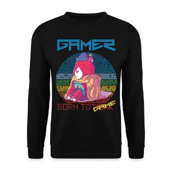 Gamer Funny Video Games Born To Gaming Retro Game - Unisex Sweatshirt - black - Front - Alina (178cm) & Michal (187cm)