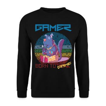 Gamer Funny Wolf Video Games Born To Gaming Retro - Unisex Sweatshirt - black - Front - Alina (178cm) & Michal (187cm)