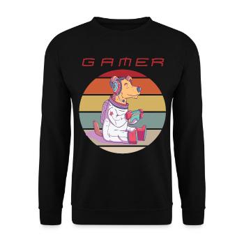 Funny Dog Astronaut Video Games Retro Console Game - Unisex Pullover - Schwarz - Vorne - Alina (178cm) & Michal (187cm)
