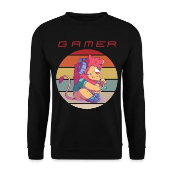 Funny Video Games Retro Console Games Lion Gamer G - Unisex Pullover - Schwarz - Vorne - Alina (178cm) & Michal (187cm)