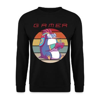 Funny Video Games Retro Console Games Penguin Game - Unisex Pullover - Schwarz - Vorne - Alina (178cm) & Michal (187cm)