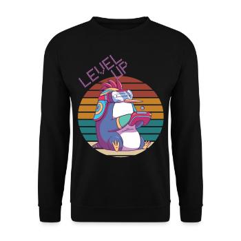 Level Up Gamer Retro Video Games Retro Gaming Peng - Unisex Sweatshirt - black - Front - Alina (178cm) & Michal (187cm)