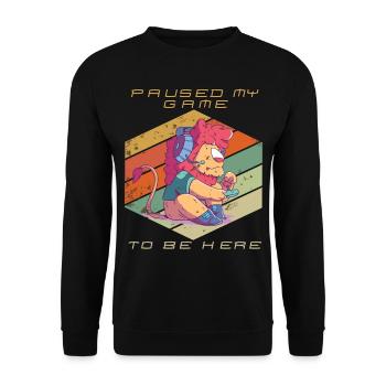Video Games Gamer Paused My Game Retro Gaming Lion - Unisex Sweatshirt - black - Front - Alina (178cm) & Michal (187cm)
