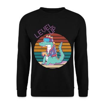 Level Up Gamer Retro Video Games Retro Gaming Croc - Unisex Sweatshirt - black - Front - Alina (178cm) & Michal (187cm)