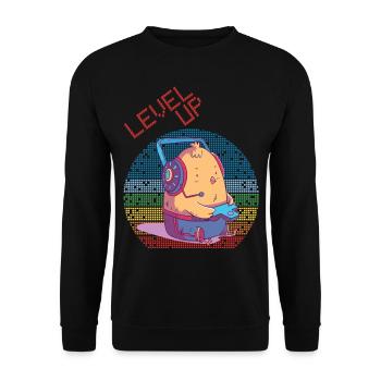 Level Up Gamer Video Games Retro Vintage Gaming Ch - Unisex Pullover - Schwarz - Vorne - Alina (178cm) & Michal (187cm)