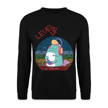 Level Up Gamer Video Games Retro Vintage Gaming Ga - Unisex Pullover - Schwarz - Vorne - Alina (178cm) & Michal (187cm)