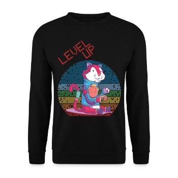 Level Up Gamer Video Games Retro Vintage Gaming Hi - Unisex Pullover - Schwarz - Vorne - Alina (178cm) & Michal (187cm)