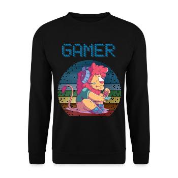 Gamer Retro Video Games Vintage Gaming Funny Lion - Unisex Pullover - Schwarz - Vorne - Alina (178cm) & Michal (187cm)