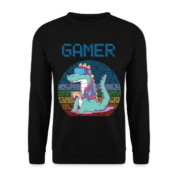 Gamer Jeux vidéo rétro Jeux vintage Funny Croco - Sweat-shirt Unisexe - noir - Devant - Alina (178cm) & Michal (187cm)