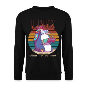 Linux Gamer Born To Be Root Cool Penguin Nerd Prog - Unisex Pullover - Schwarz - Vorne - Alina (178cm) & Michal (187cm)