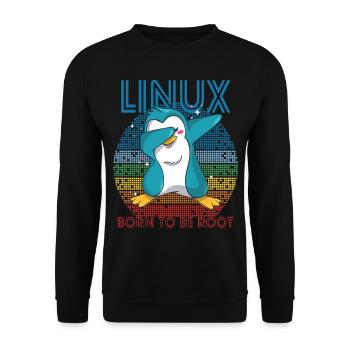 Born To Be Root Retro Penguin Linux Nerd Program - Sweat-shirt Unisexe - noir - Devant - Alina (178cm) & Michal (187cm)