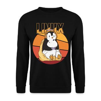 Gamer Penguin Linux Root Party Nerd Programmer Com - Unisex Sweatshirt - black - Front - Alina (178cm) & Michal (187cm)