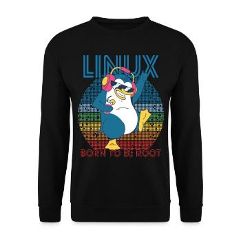 Root Party Penguin Retro Linux Cool Nerd Programmes - Sweat-shirt Unisexe - noir - Devant - Alina (178cm) & Michal (187cm)