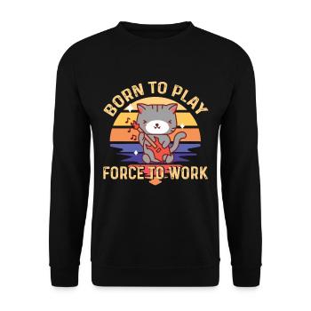 Katze Gitarrist Rockgitarre Gitarrist Musiker Gita - Unisex Pullover - Schwarz - Vorne - Alina (178cm) & Michal (187cm)