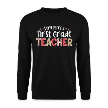 Very Merry 1st Grade Teacher First Christmas - Unisex Sweatshirt - black - Front - Alina (178cm) & Michal (187cm)