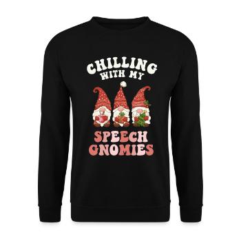 Chilling With My Speech Gnomies Xmas SLP - Unisex Sweatshirt - black - Front - Alina (178cm) & Michal (187cm)