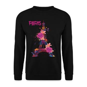 Paris-Roses-Tour Eiffel-Souvenir-France-Français - Sweat-shirt Unisexe - noir - Devant - Alina (178cm) & Michal (187cm)