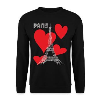 Paris verliebter Eiffelturm mit Herz-Frankreich-An - Unisex Pullover - Schwarz - Vorne - Alina (178cm) & Michal (187cm)