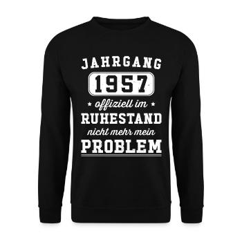 Rentner Ruhestand Rente 2023 Jahrgang 1957 - Unisex Pullover - Schwarz - Vorne - Alina (178cm) & Michal (187cm)