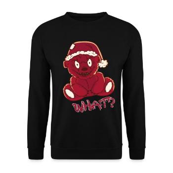 Lustiger Weihnachts-Teddy-Albtraum Was? Mörderisch - Unisex Pullover - Schwarz - Vorne - Alina (178cm) & Michal (187cm)