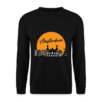 Amsterdam Skyline holländisches Souvenir-holländis - Unisex Pullover - Schwarz - Vorne - Alina (178cm) & Michal (187cm)