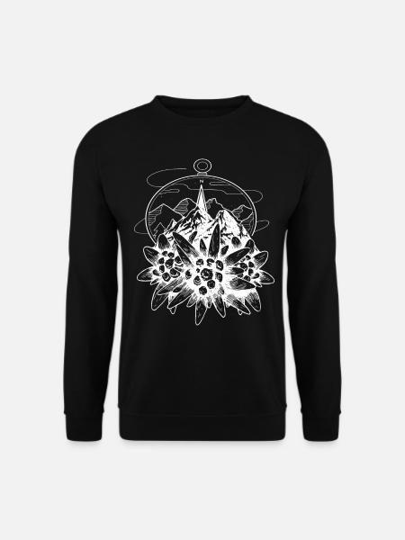 Alpen Kompass Berge Wandern Edelweiss Schweiz - Unisex Pullover - Schwarz