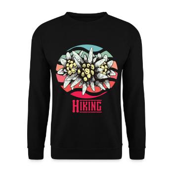 Wandern Alpen Edelweiss Vintage Schweiz Souvenir B - Unisex Pullover - Schwarz - Vorne - Alina (178cm) & Michal (187cm)