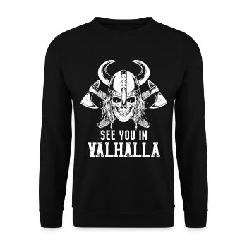 Wikinger Schädel Axt Walhalla Warriors Mythologie - Unisex Pullover - Schwarz - Vorne - Alina (178cm) & Michal (187cm)
