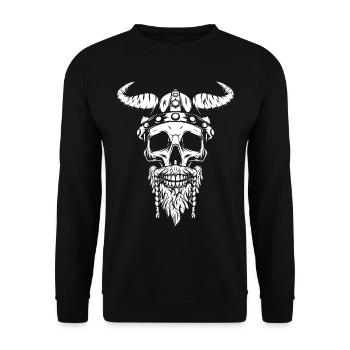 Skull Viking Norse Warrior Valhalla War - Unisex Sweatshirt - black - Front - Alina (178cm) & Michal (187cm)