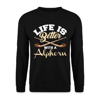 Alphorn Musikinstrument Musikantenleben in der - Unisex Pullover - Schwarz - Vorne - Alina (178cm) & Michal (187cm)
