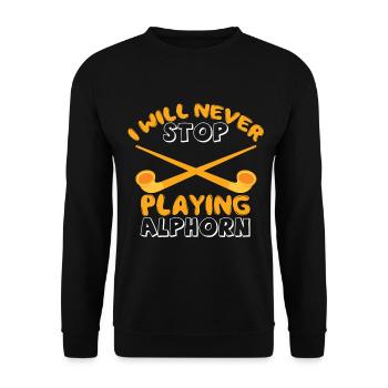 Alphorn spielen von Alpen Musikinstrument in der S - Unisex Pullover - Schwarz - Vorne - Alina (178cm) & Michal (187cm)