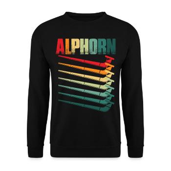 Alphorn Retro Musikinstrument in der Schweiz Alpen - Unisex Pullover - Schwarz - Vorne - Alina (178cm) & Michal (187cm)